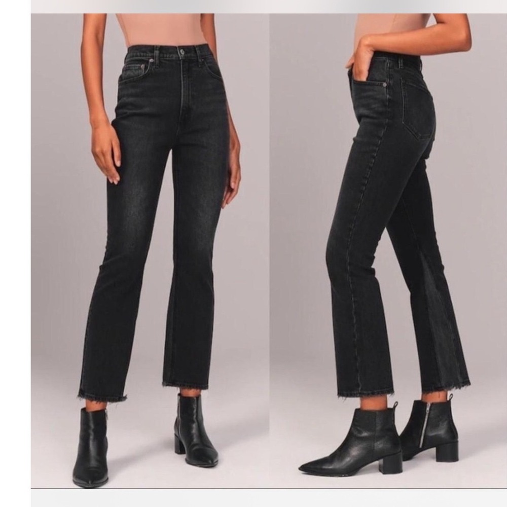 Abercrombie & Fitch The Kick Flare Ultra High Rise Jeans Black Raw Hem 27 4R